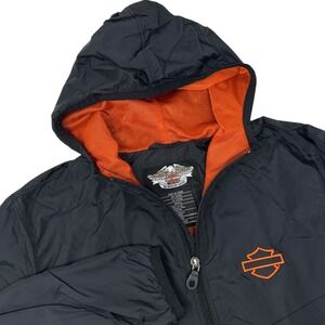 HARLEY DAVIDSON Black Mesh Lined Windbreaker Hooded Jacket Women's Size Small